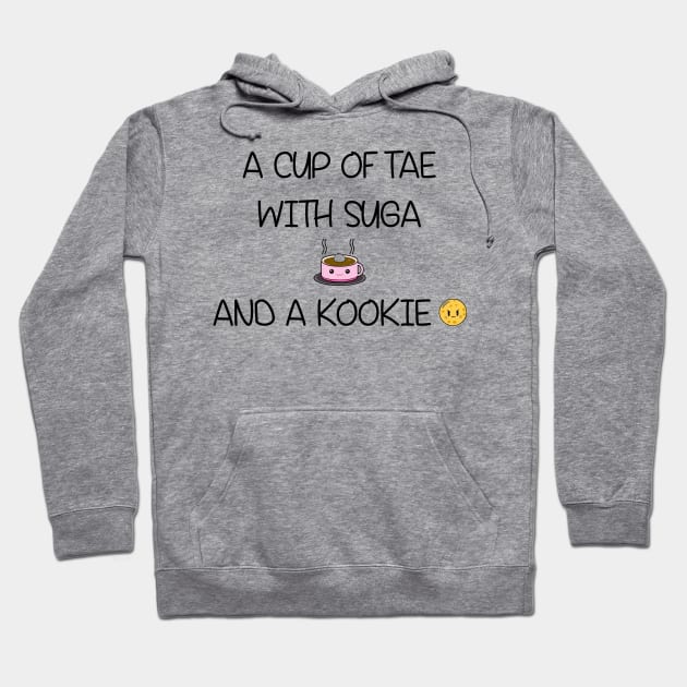 A cup of tae with 2025 suga and a kookie hoodie